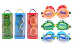 Cute animal themed swimming goggles in storage case, 3 assor