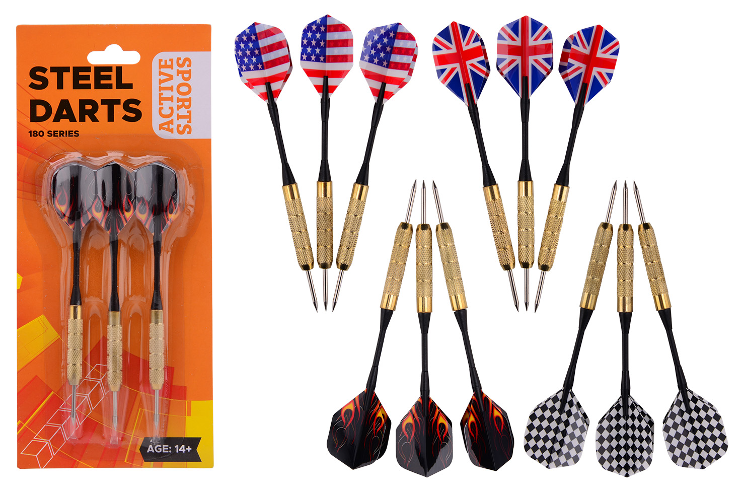 Sports Active 3 darts 15 gram op kaart, 4 assorti