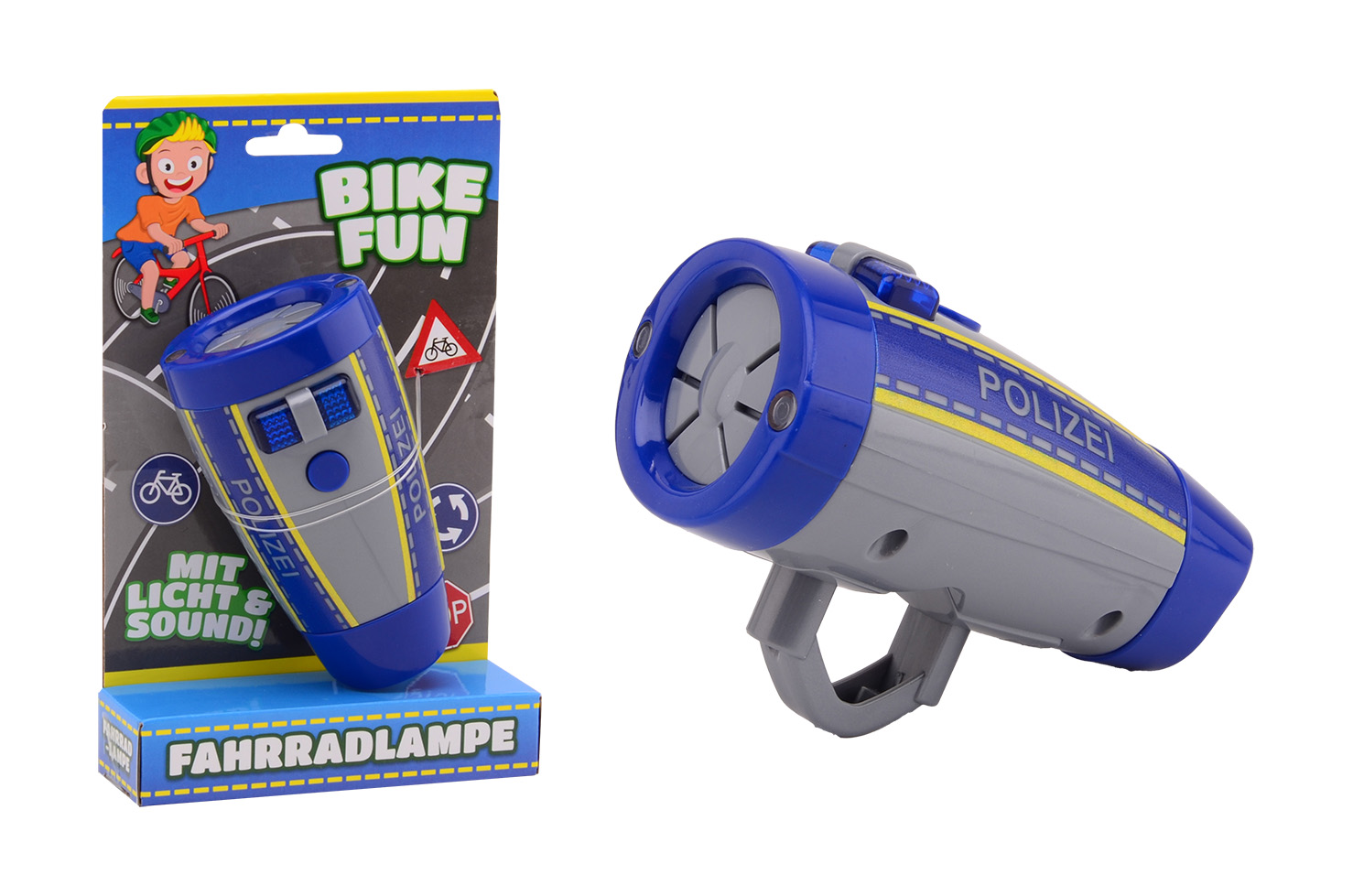 Bike Fun fietslamp politie met geluid, DUITS