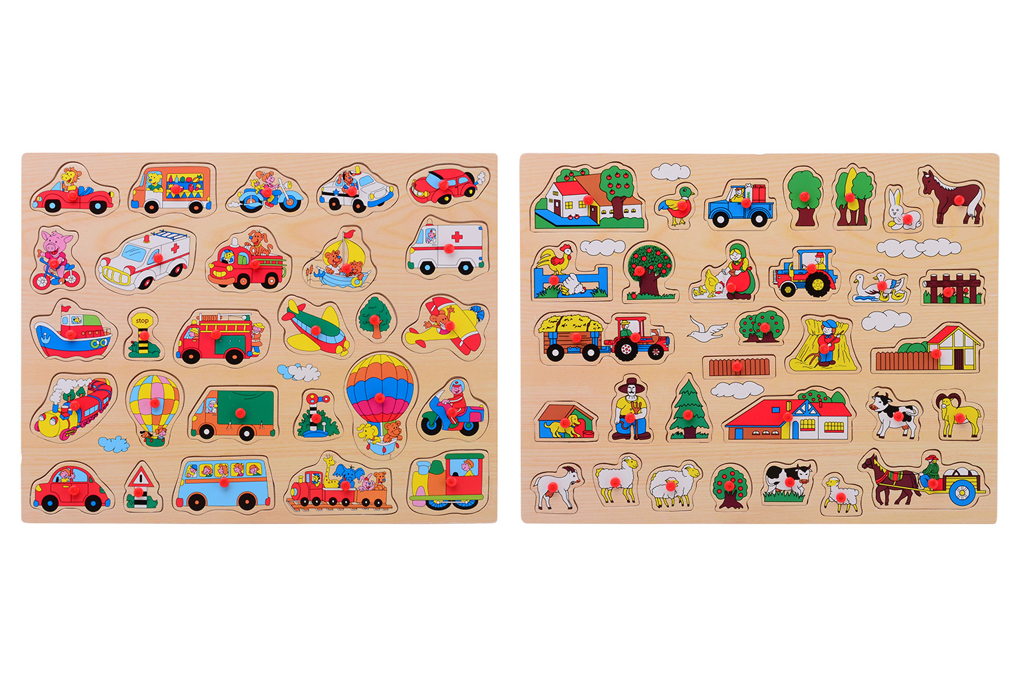 Wooden knobpuzzle ± 45x35 cm. 2 assorted