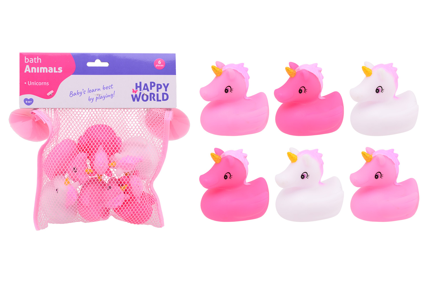 Happy World unicorn bath toys, 6 pieces