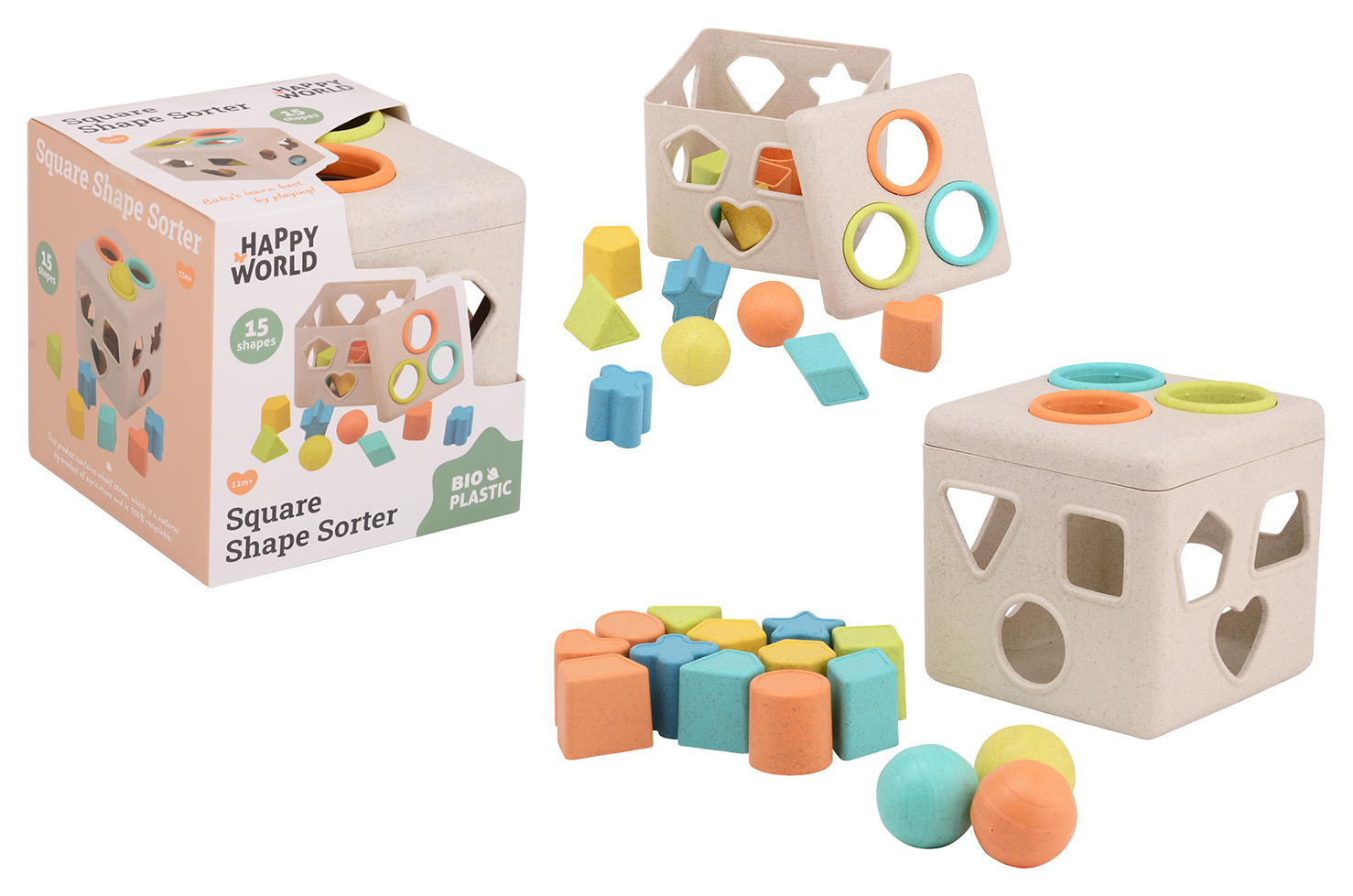 Happy World bio plastic shape sorter in box