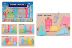 Wooden city puzzle, 4 assorted