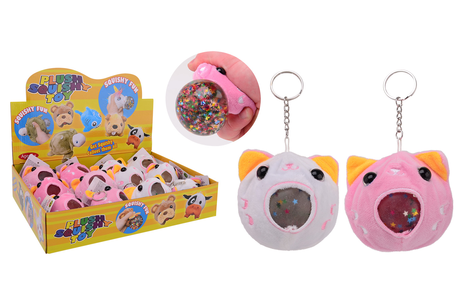 Squishy soft animal keychain, 2 assorted