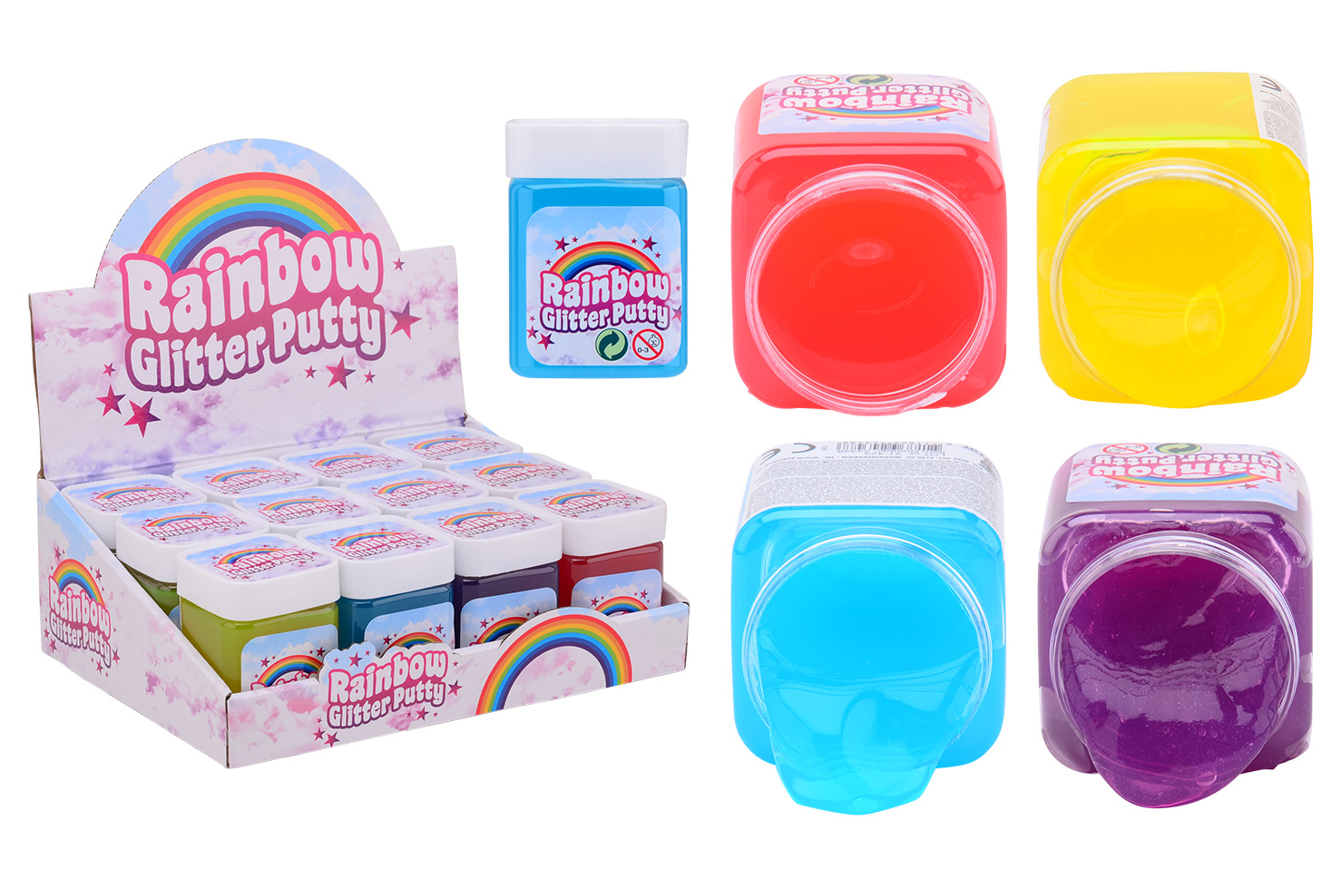 Rainbow pearl slime in display, 4 assorted