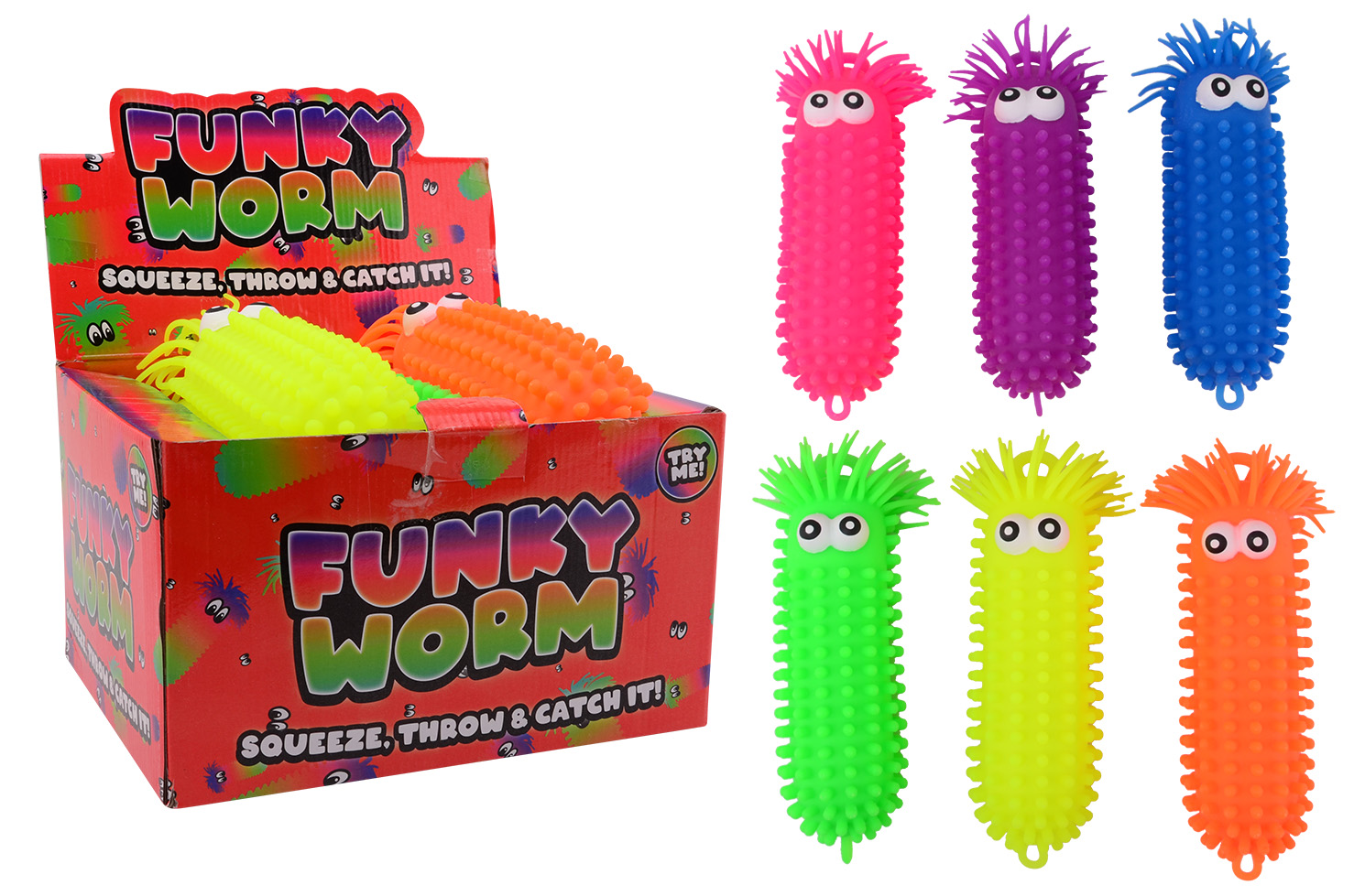 Fluffy worm with big eyes 28 cm, 3 assorted