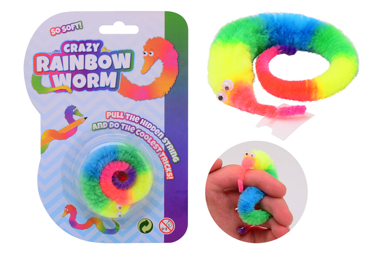 Crazy rainbow worm on card