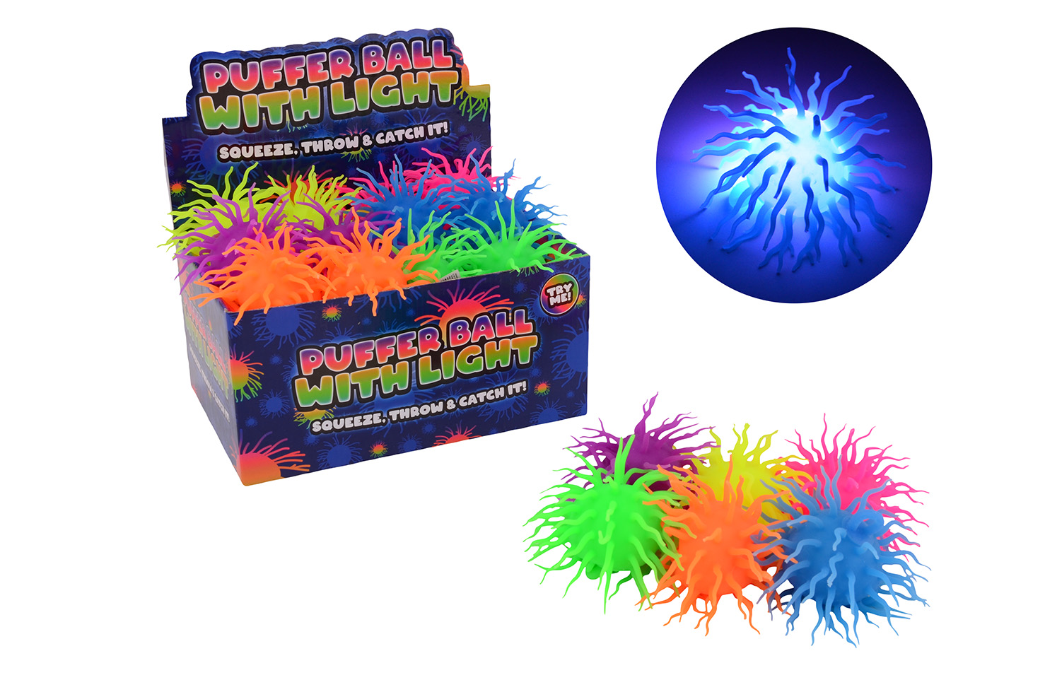 Spike fluffy ball 12cm with light, 6 assorted