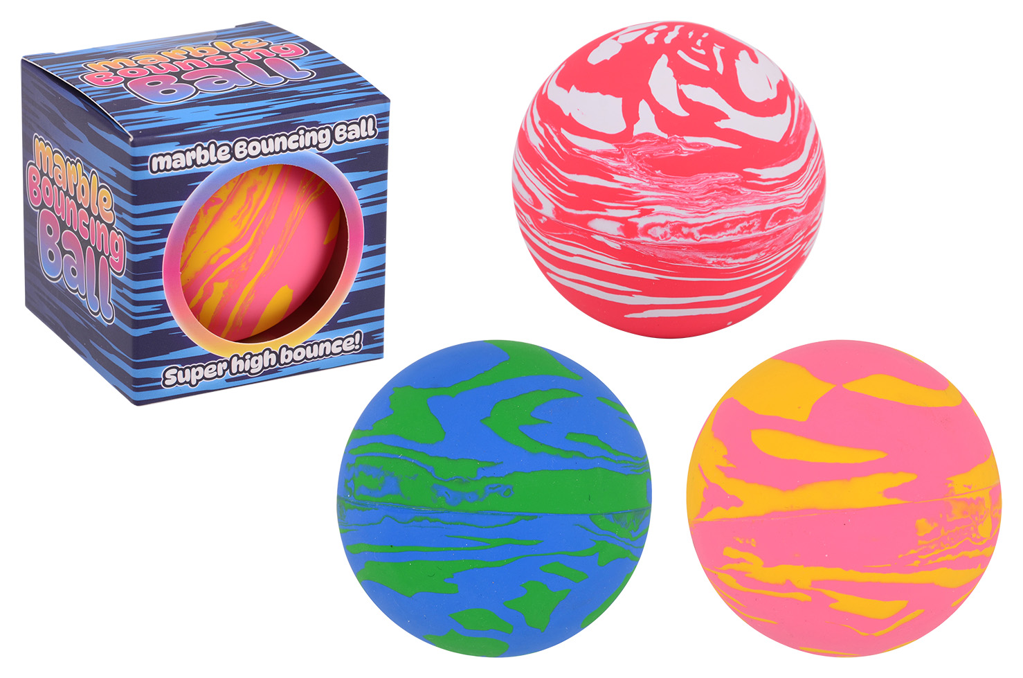 Marble bouncing ball hallow in box 6 cm, 3 assorted