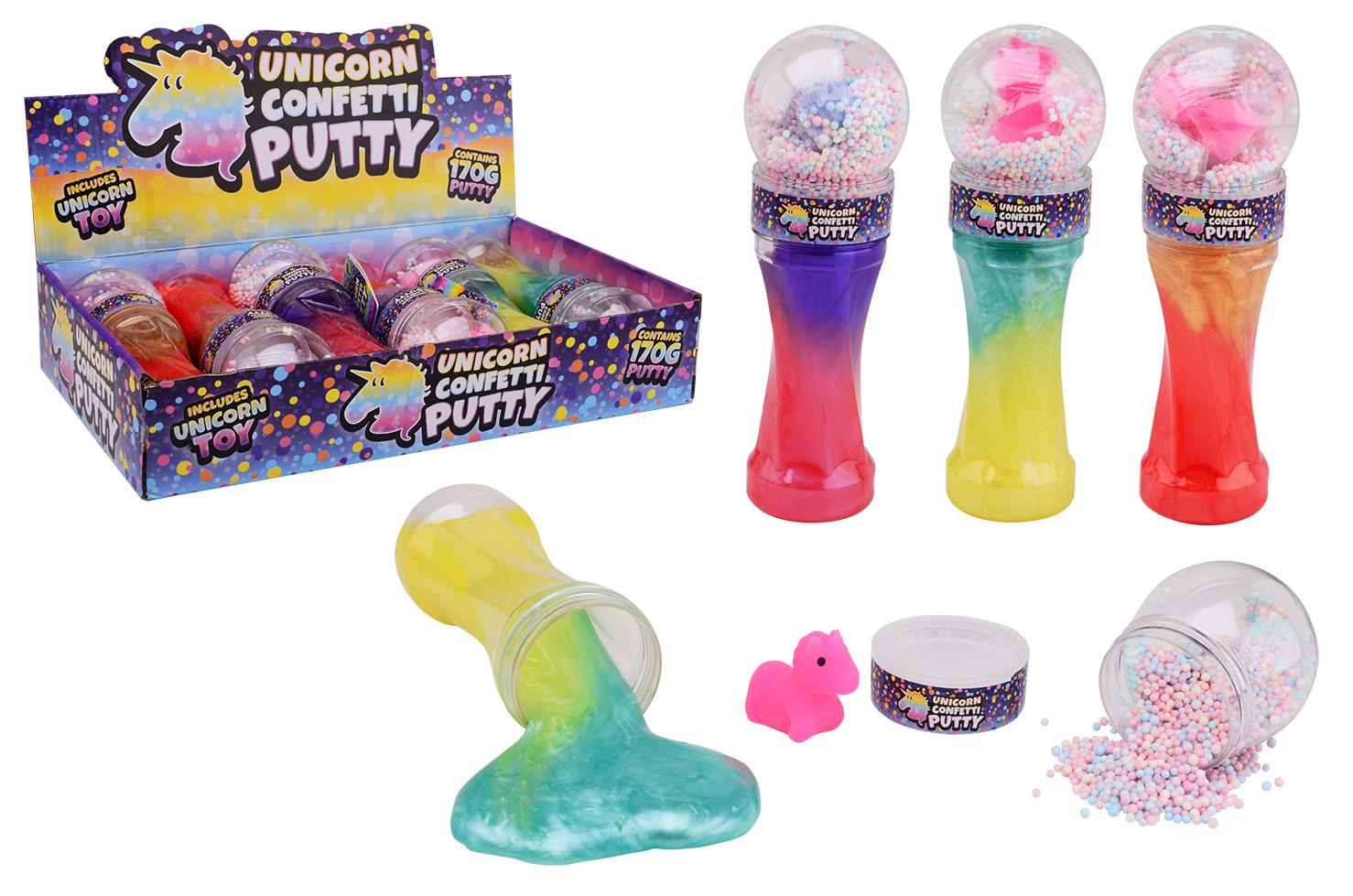 Putty cone with unicorn and foam balls on top