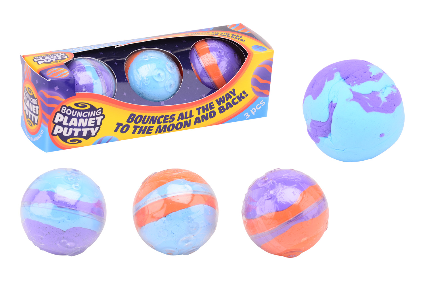 Bouncing planeten putty, 3 stuks in doos