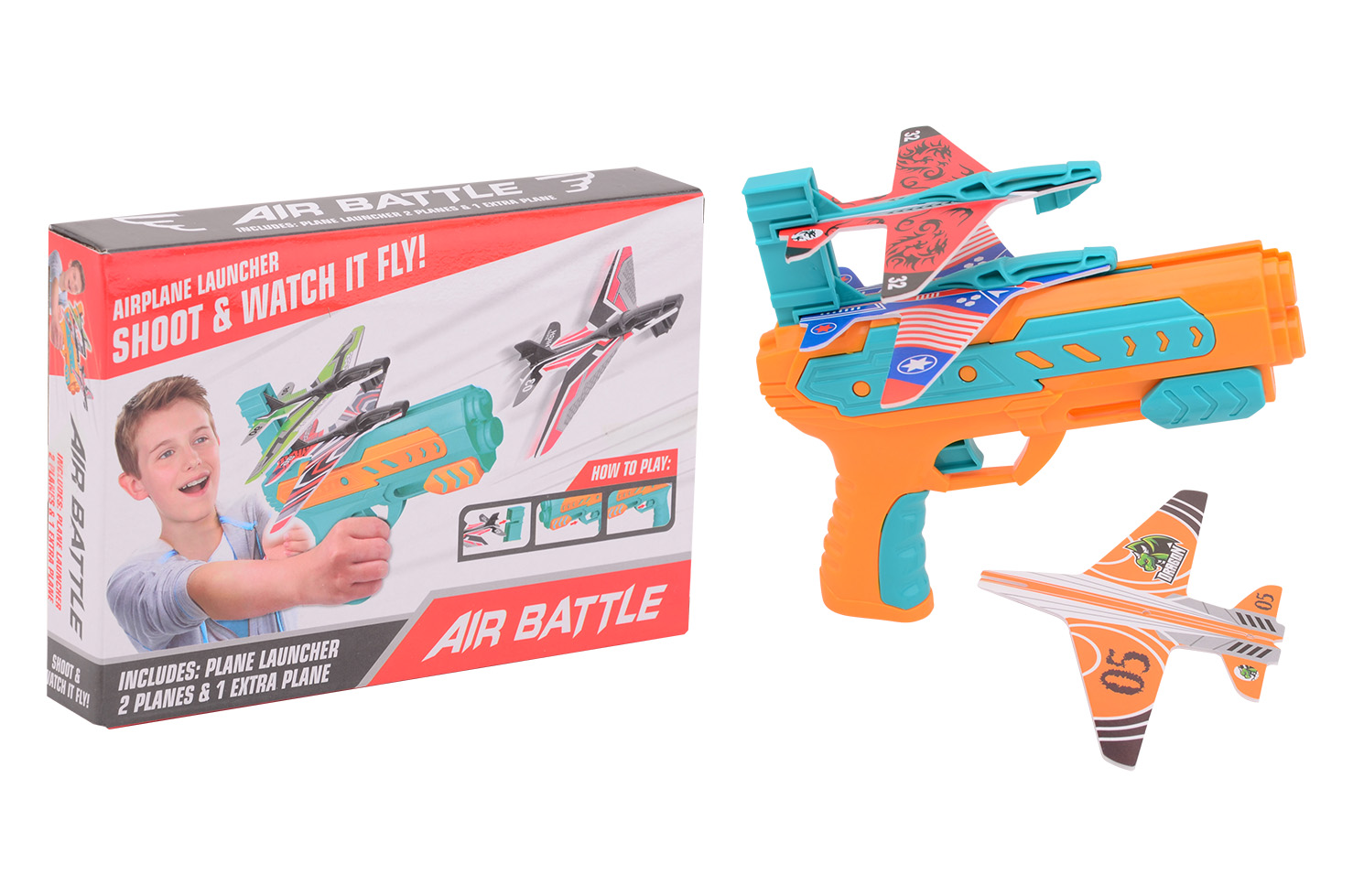 Airplane blaster launcher in box with 3 airplanes