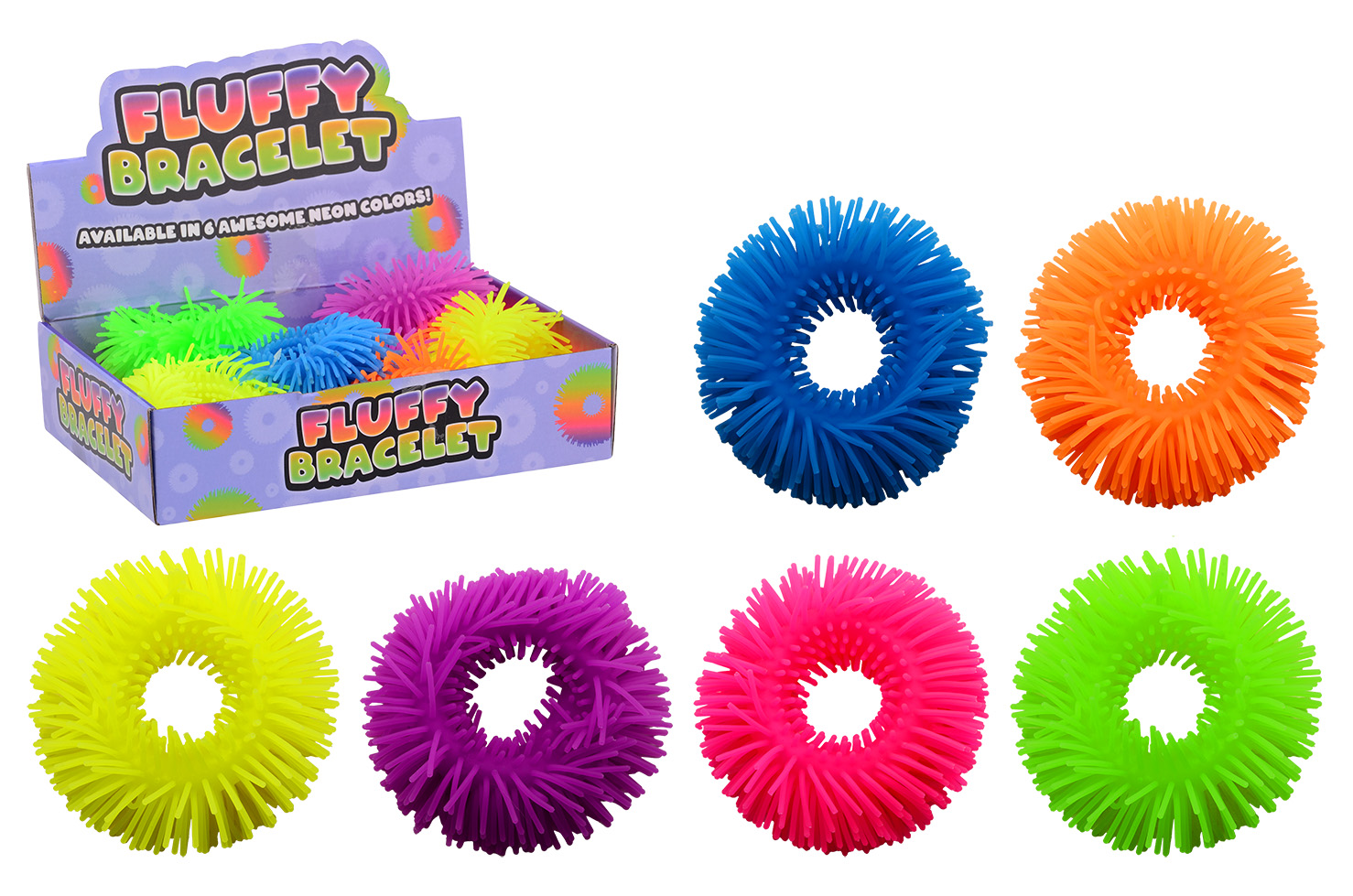 Fluffy bracelet in display, 6 assorted