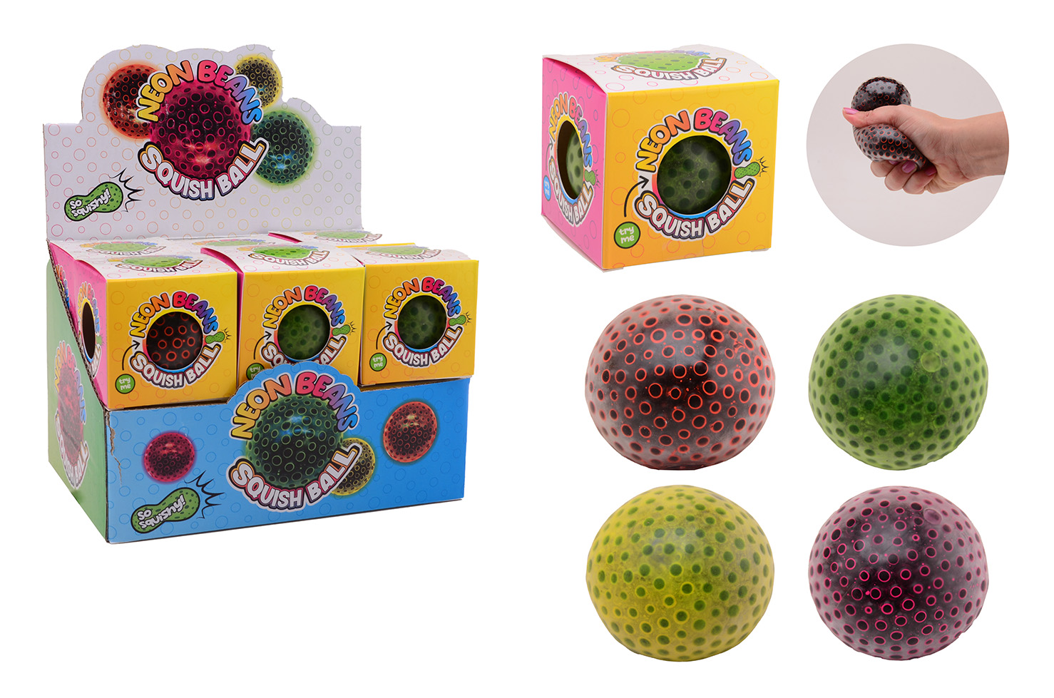 Neon beads squeeze ball in display