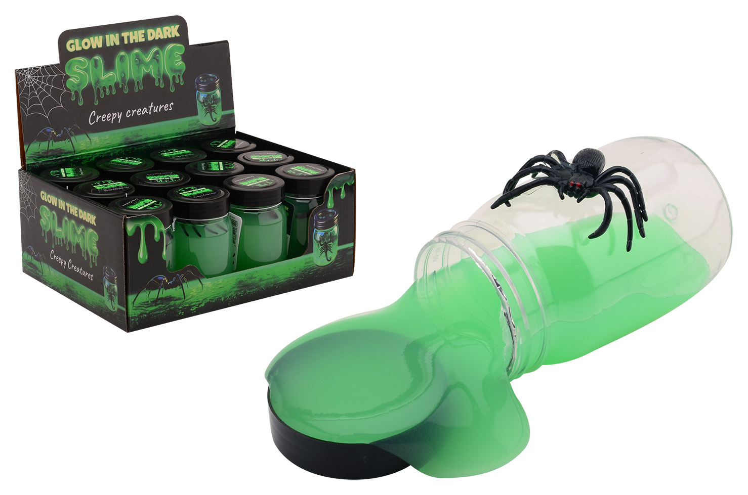Glow in the dark slime with creepy animal in display