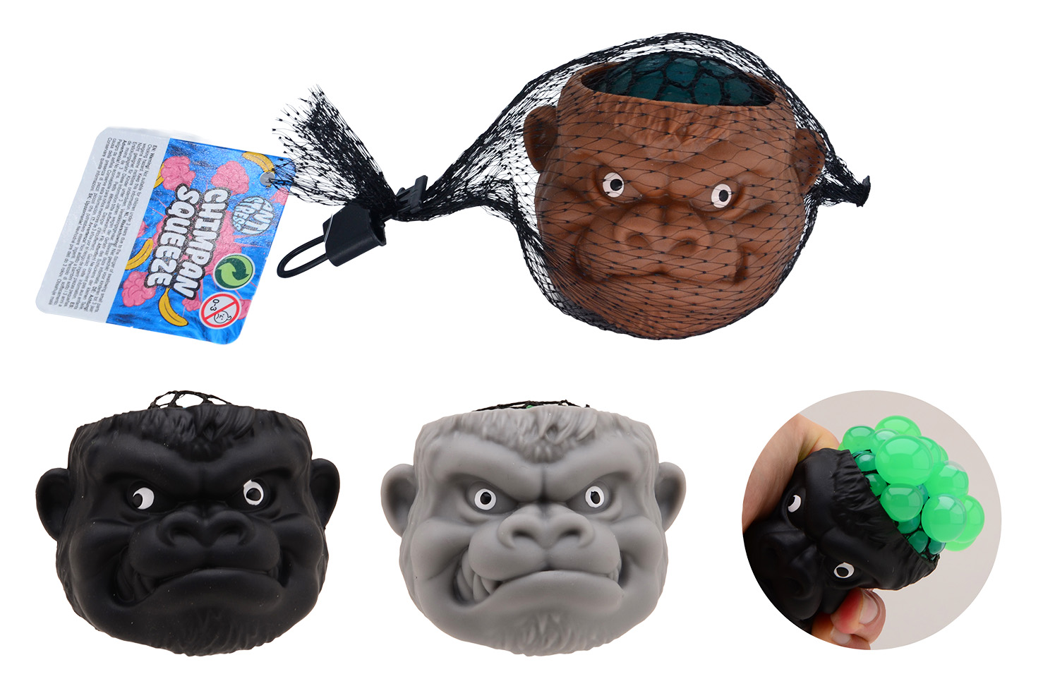 Chimpansqueez brains in net, 3 assorted