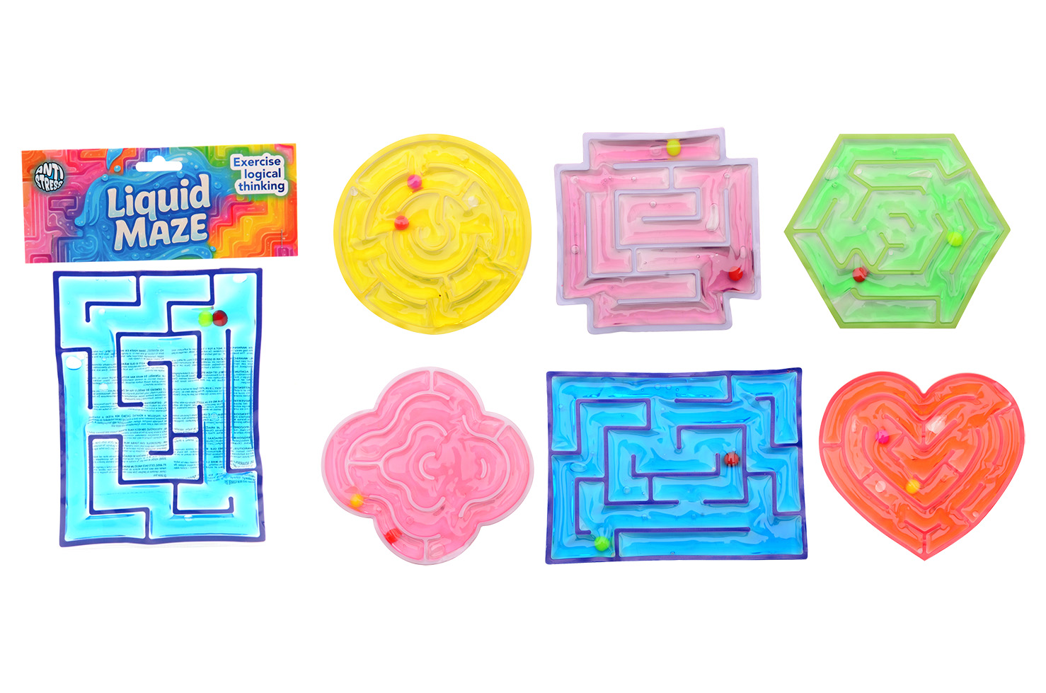 Squeezy liquid maze in bag, 6 assorted