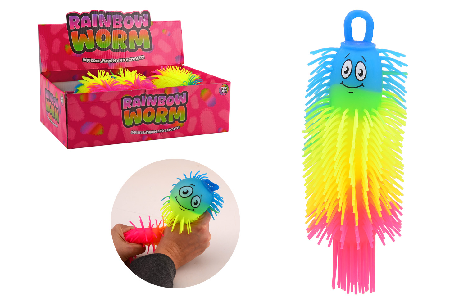 Multicolor fluffy worm 21 cm in display, 2 assorted
