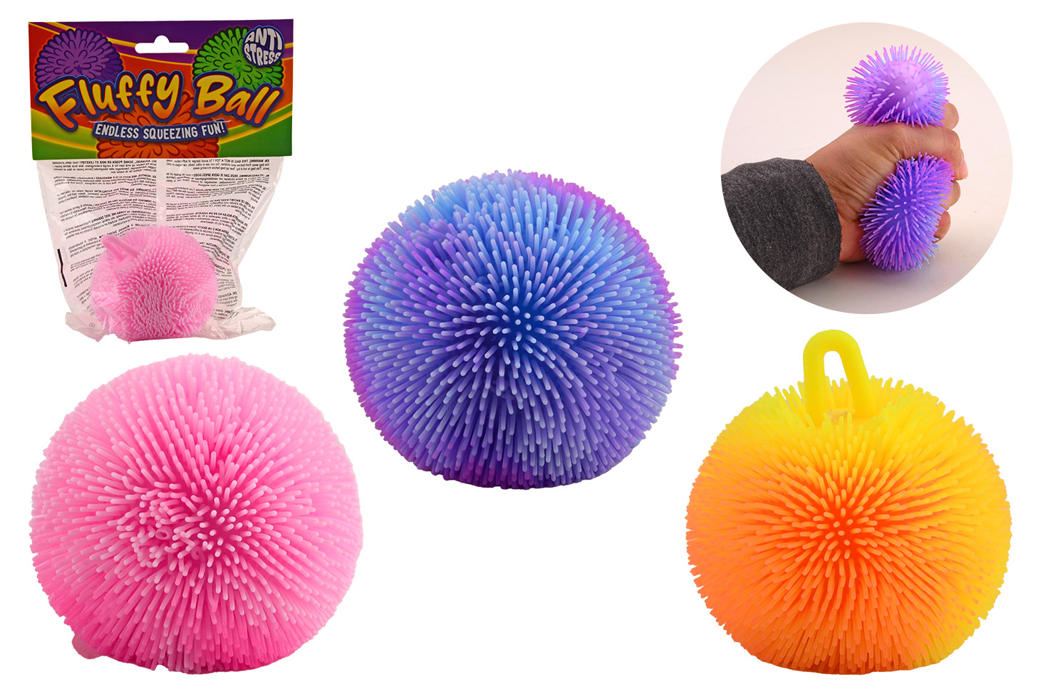 Foam fluffy ball in bag, 4 assorted
