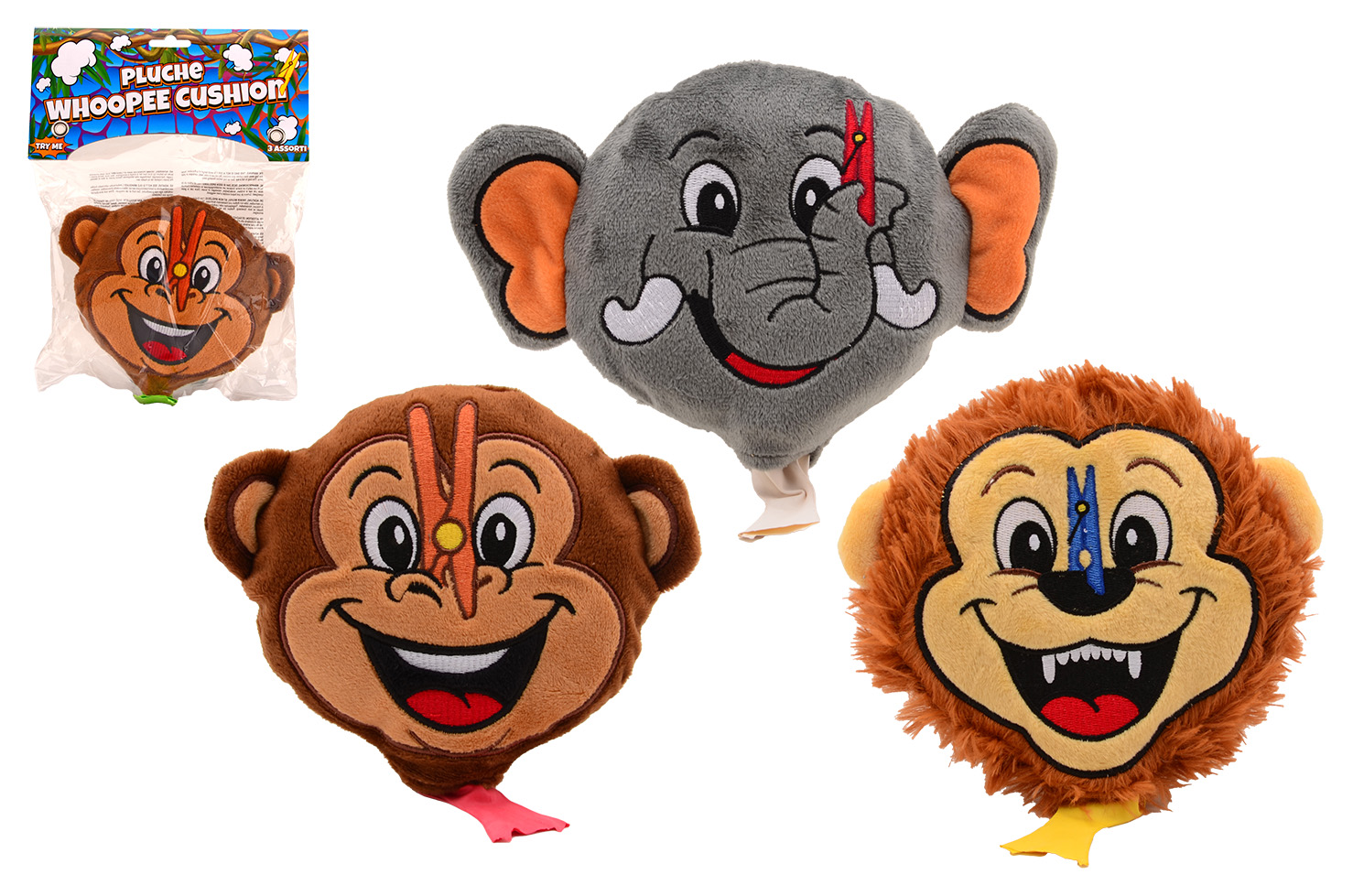 Plush whoopee cushion - 3 assorted
