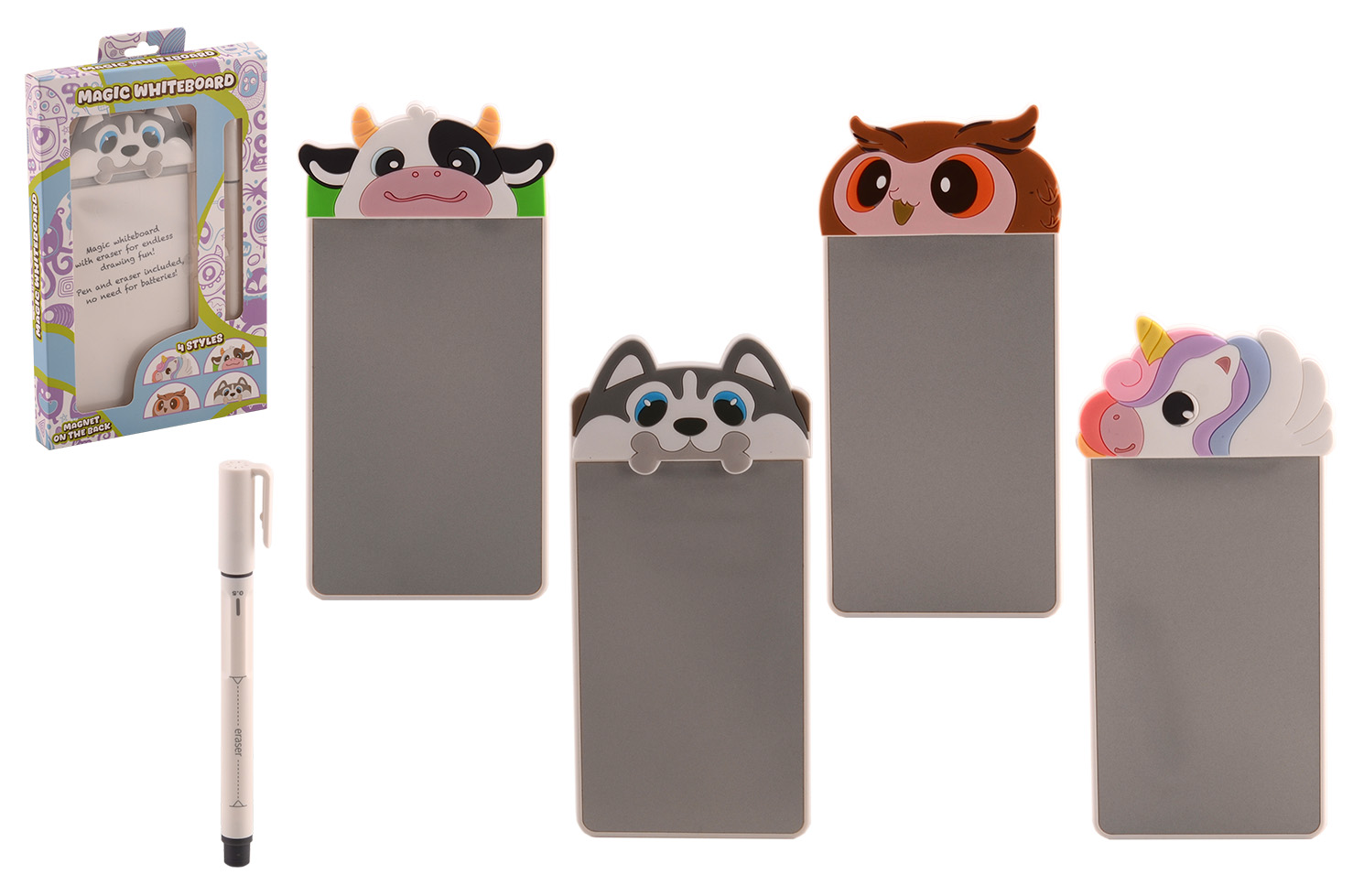 Magic drawing whiteboard with pen, 4 assorted
