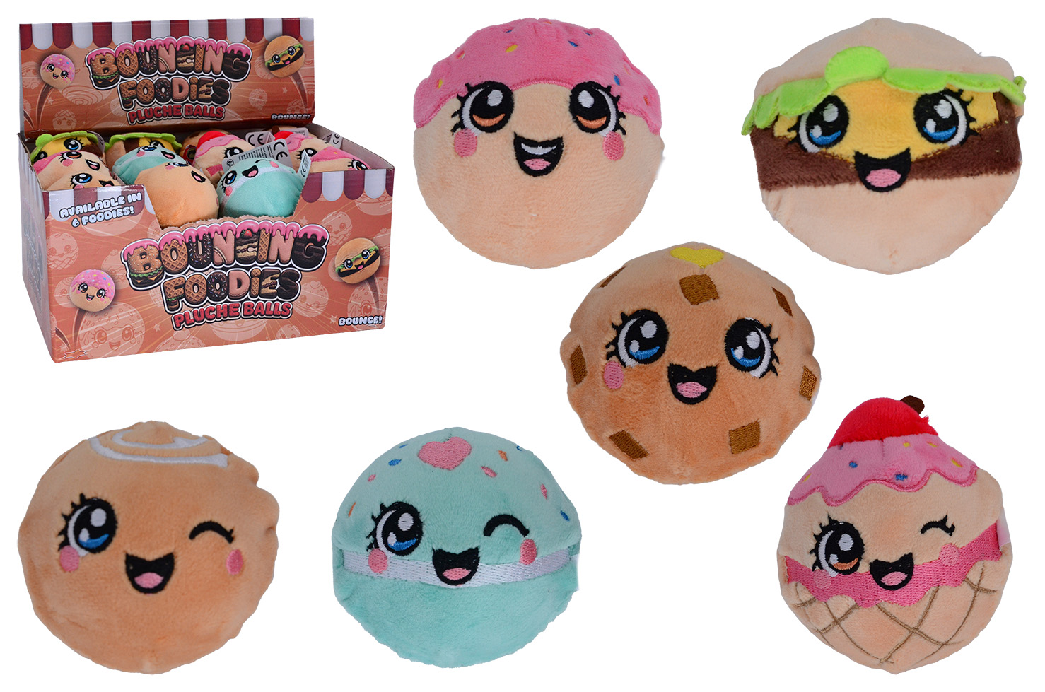 Plush & Play – "sweets" bouncy balls in display, 6 assorted