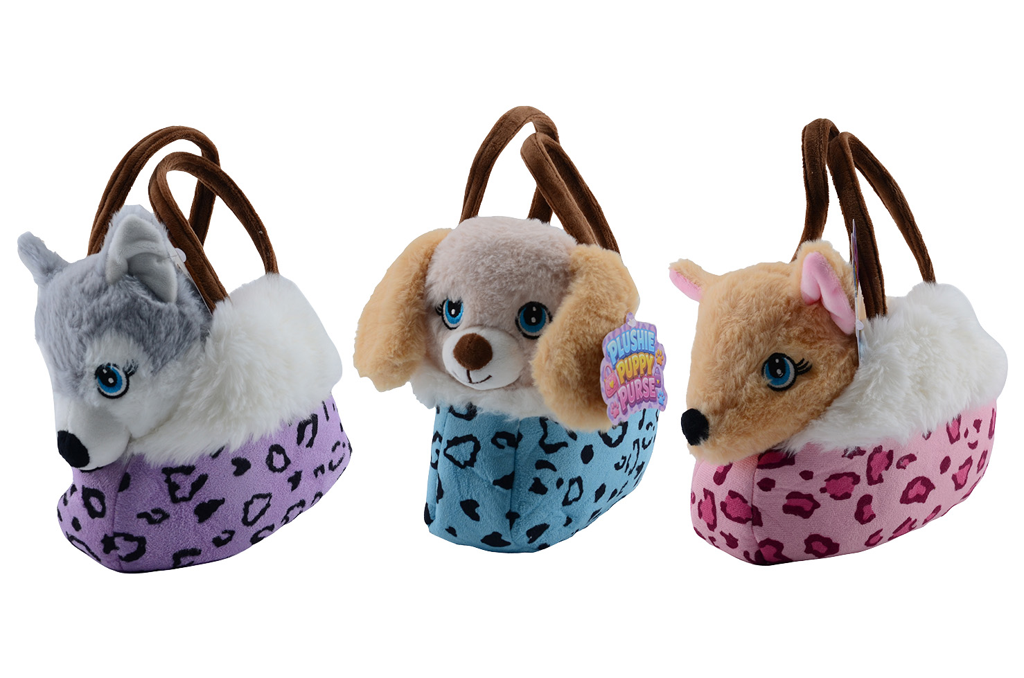 Plush & Play – Cute dogs in handbag, 3 assorted