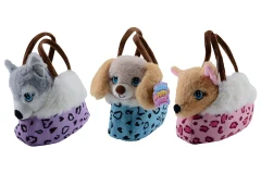 Plush & Play – Cute dogs in handbag, 3 assorted