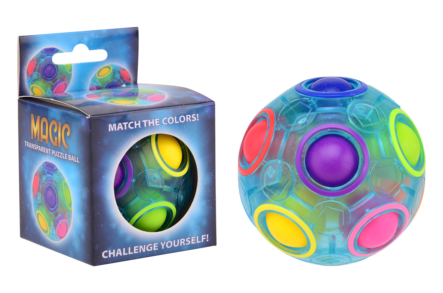 Semi- transparent magic puzzle ball in box