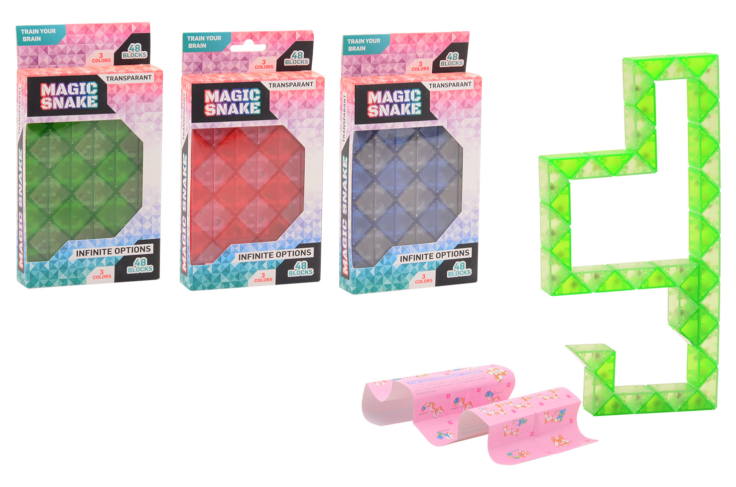 Transparent magic snake, 3 assorted