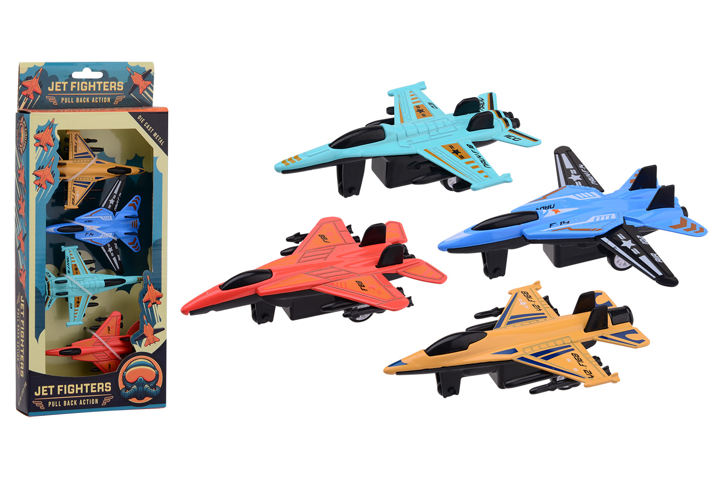 Action Fighters 4 pull-back die-cast jet fighters in box