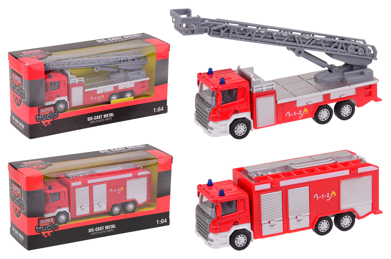 Super Cars 1:64 pull-back Fire Engine (DUTCH), 2 assorted