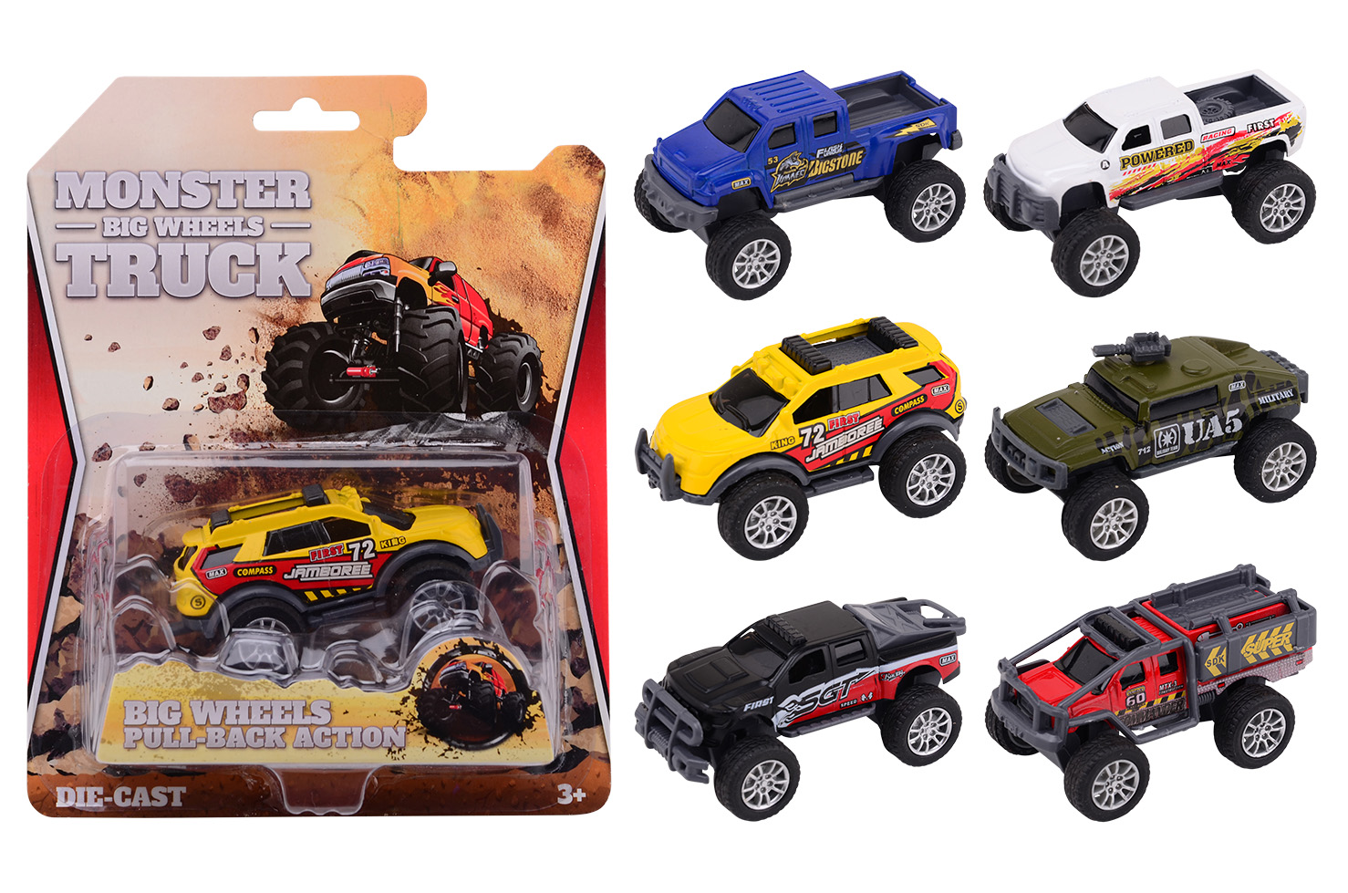 SUV stunt car die cast, pull back 6 assorti