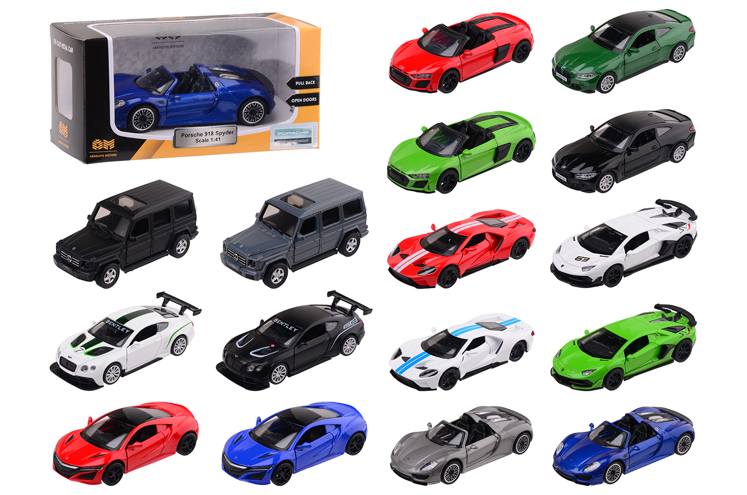 Absolute Motors - license supercars 1:38, 8 assorted