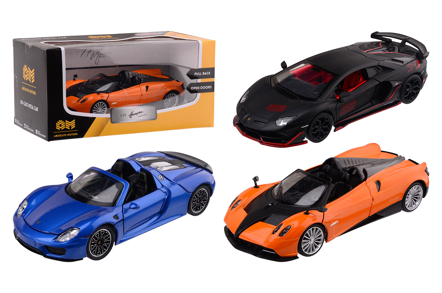 Absolute Motors - license supercars 1:24, 3 assorted