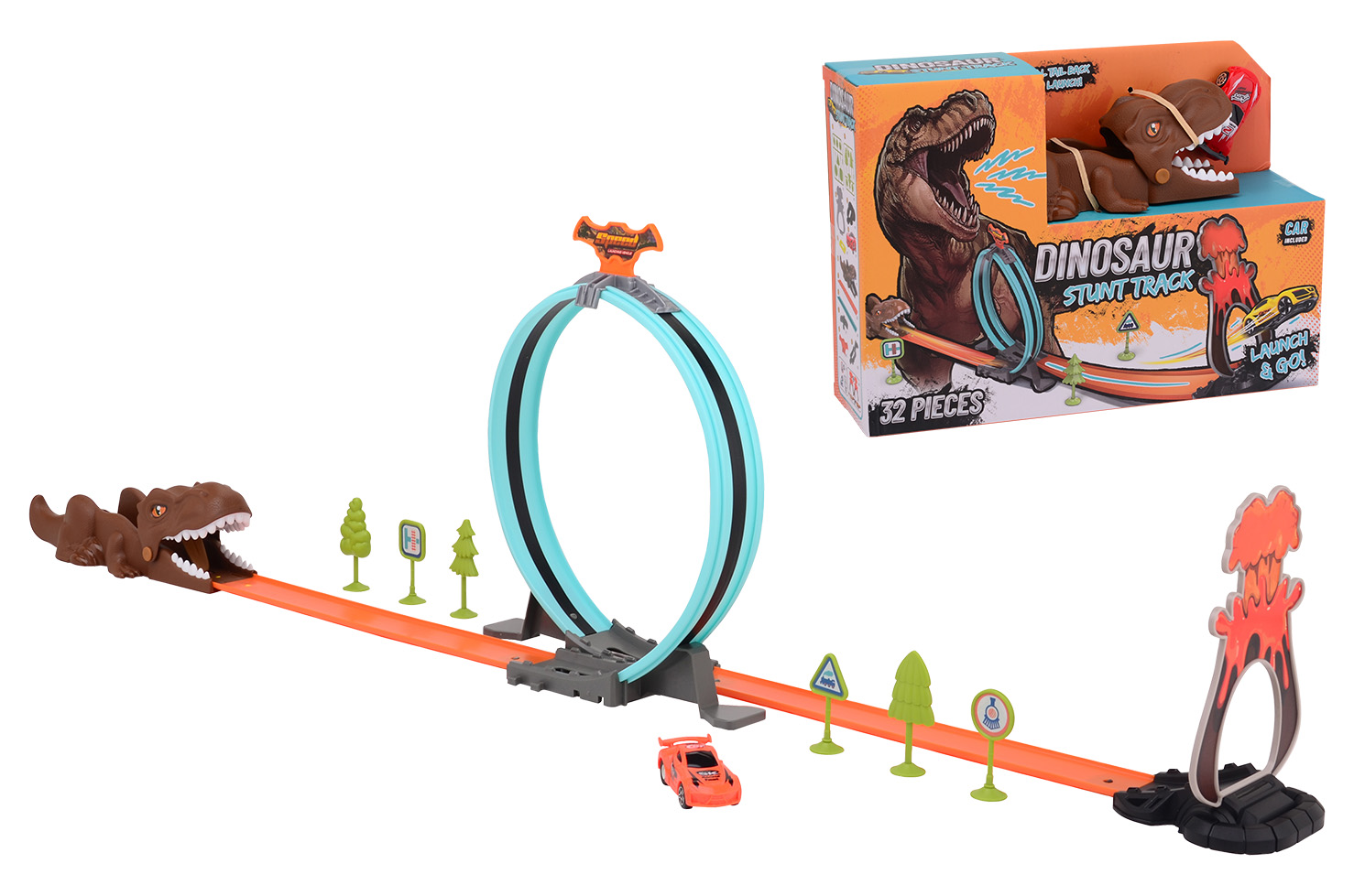 Launch car on dino race track