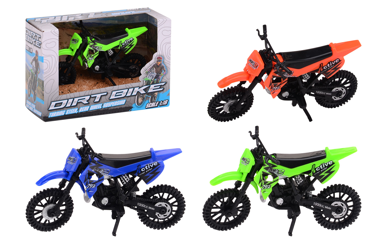 Dirtbike ± 12 cm in box, 3 assorted