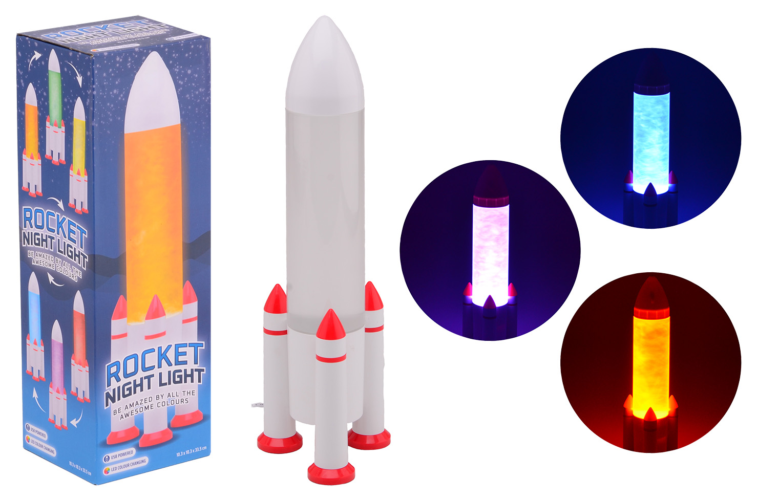 Rocket lamp with USB connection in box