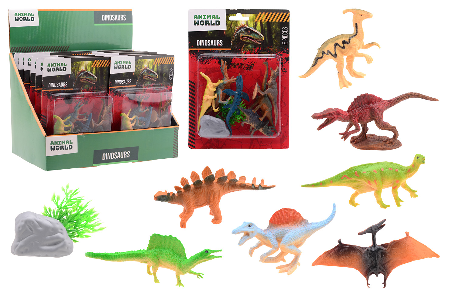 Animal World - Dino play set 8-piece on card, in display