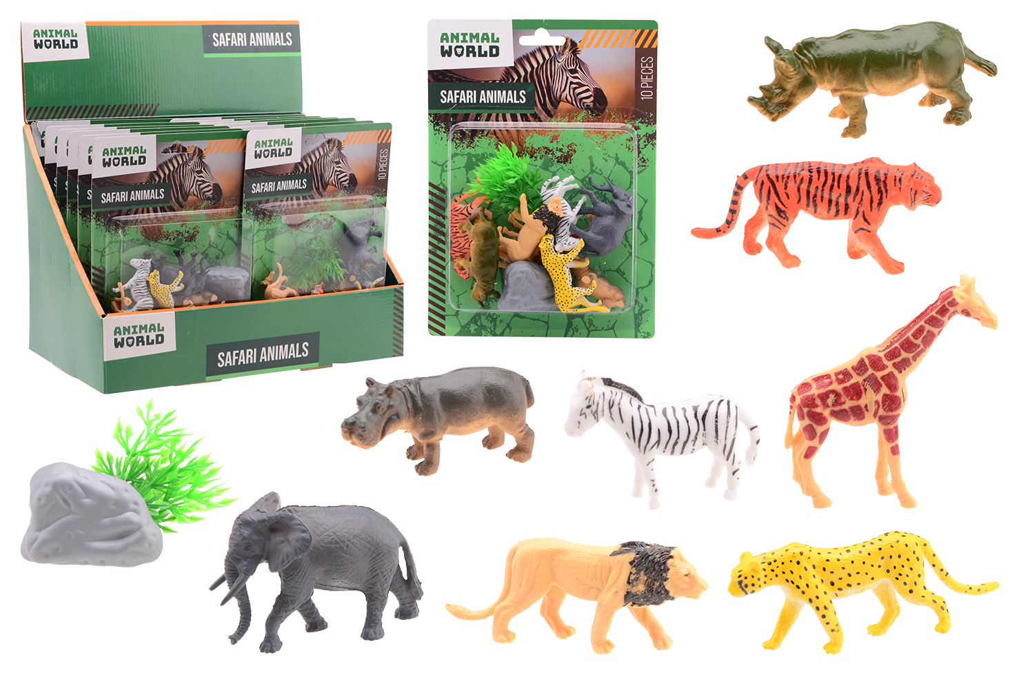 Animal World - Wilde dieren speelset 10-delig op kaart, in d