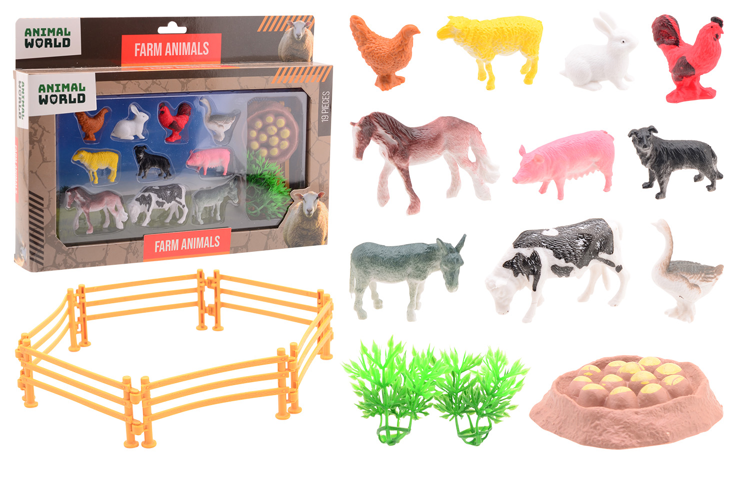 Animal World - Farm animal play set 19 pieces in box