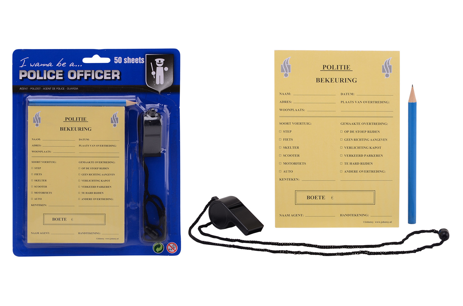 Police ticketbook with pencil and whistle