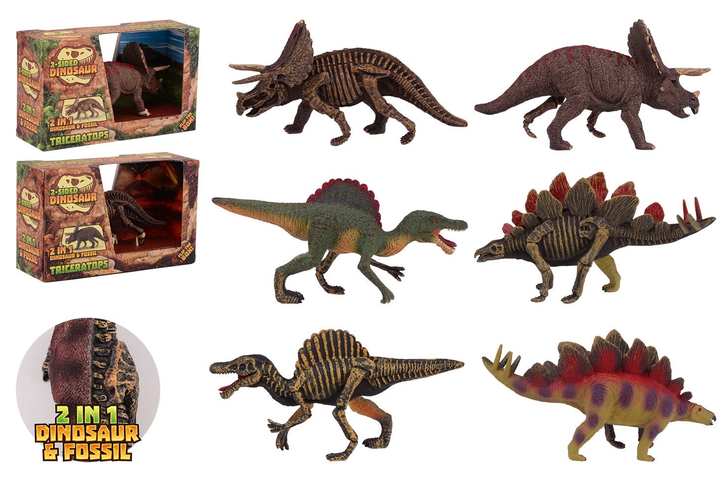 Animal World Two-sided dinosaur in box, 3 assorted