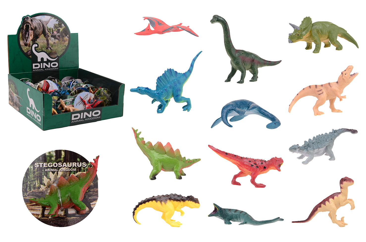 Animal World dinosaurussen in display, 12 assorti