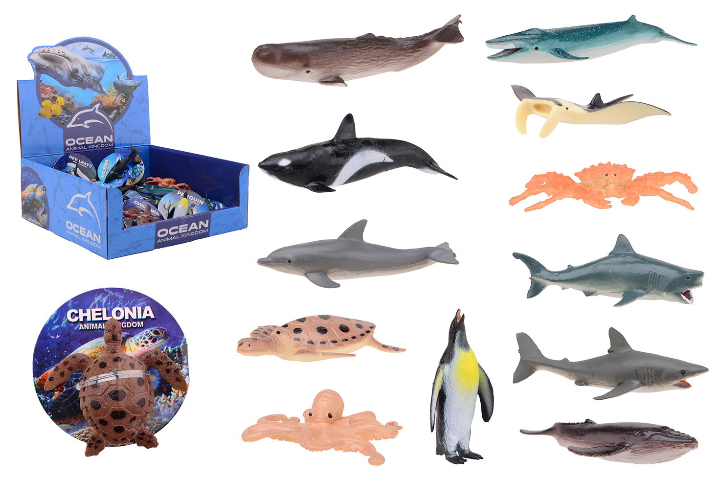 Animal World zee dieren in display, 12 assorti
