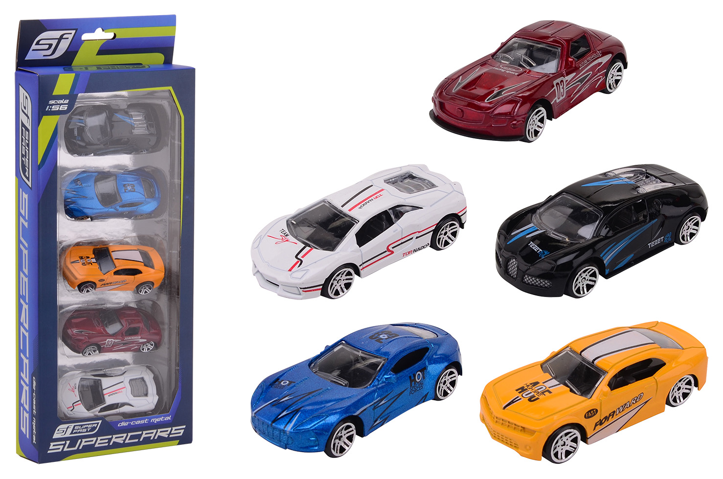 Super Cars 5 pieces Die-cast cars in box 1:56