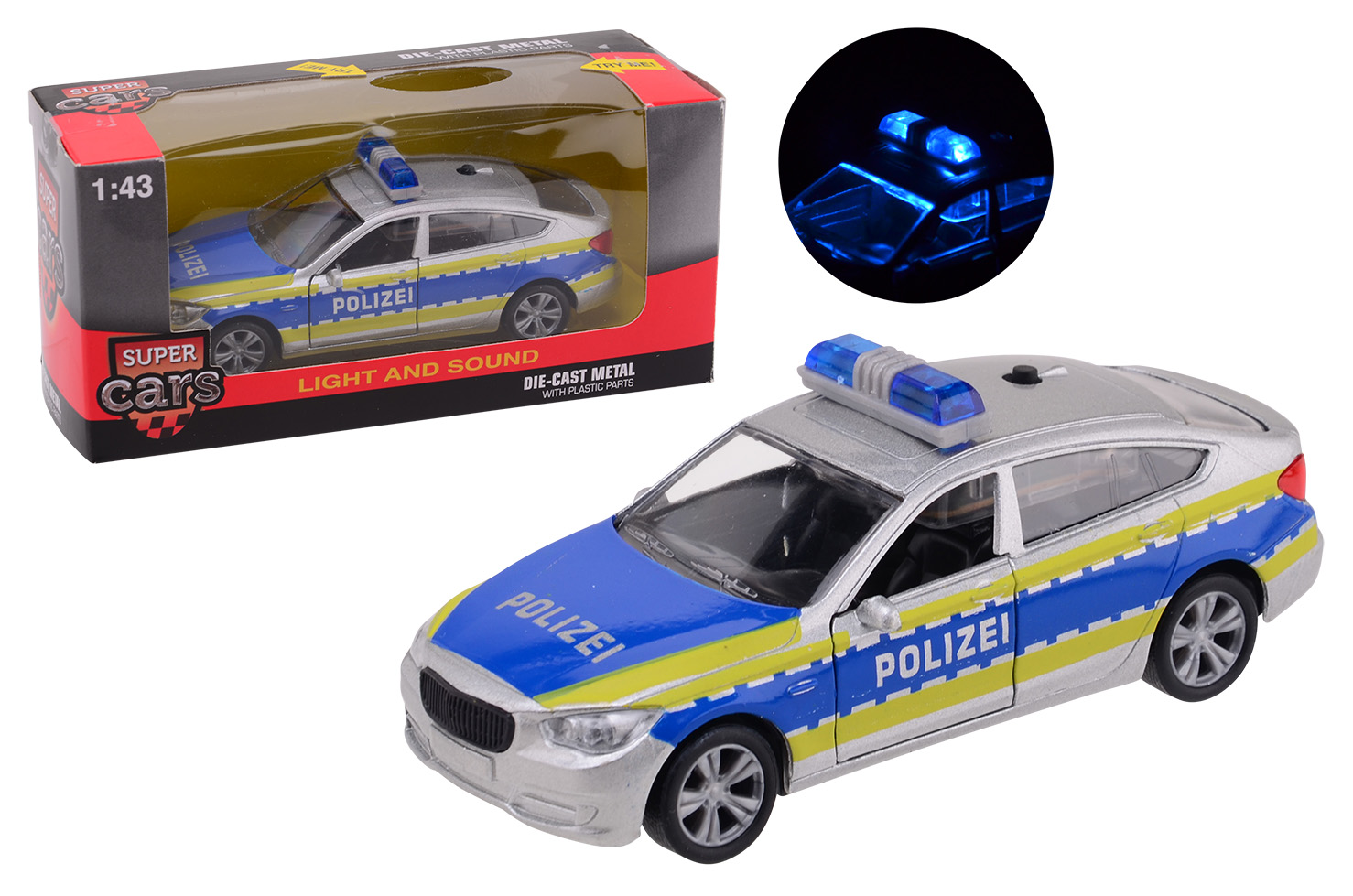 Super Cars politieauto met licht en geluid DUITSE VERSIE 1:4