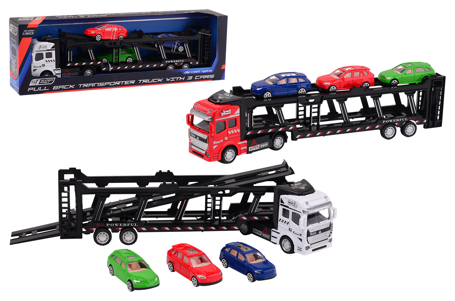 Super Cars Die-cast Autotransporter mit 3 Auto s, 2-farben