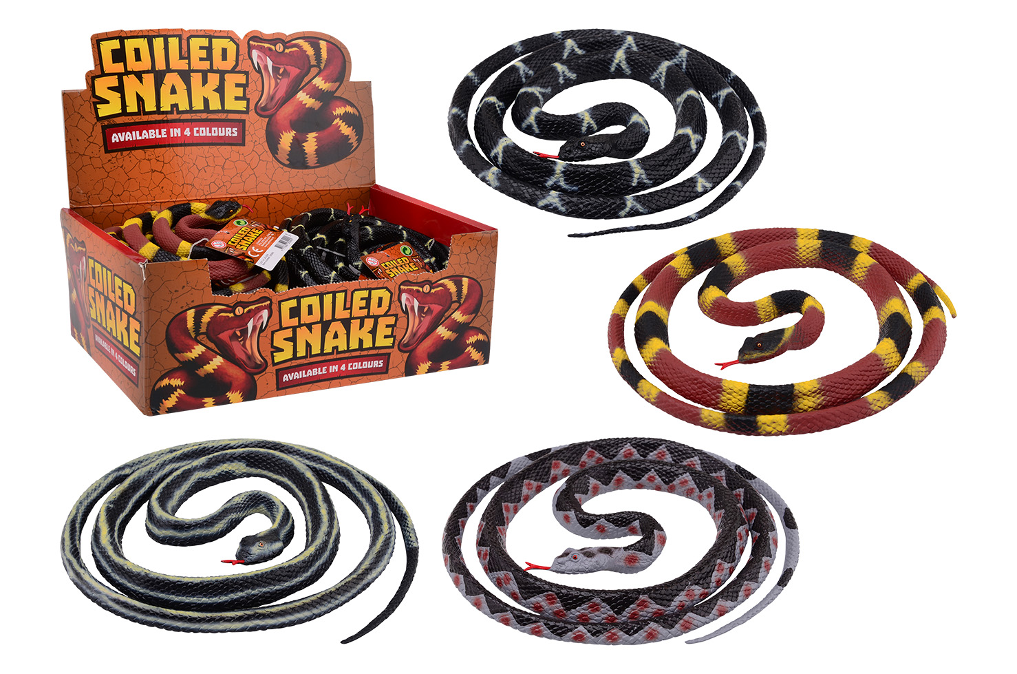 Coiled snake in display, 4 assorted