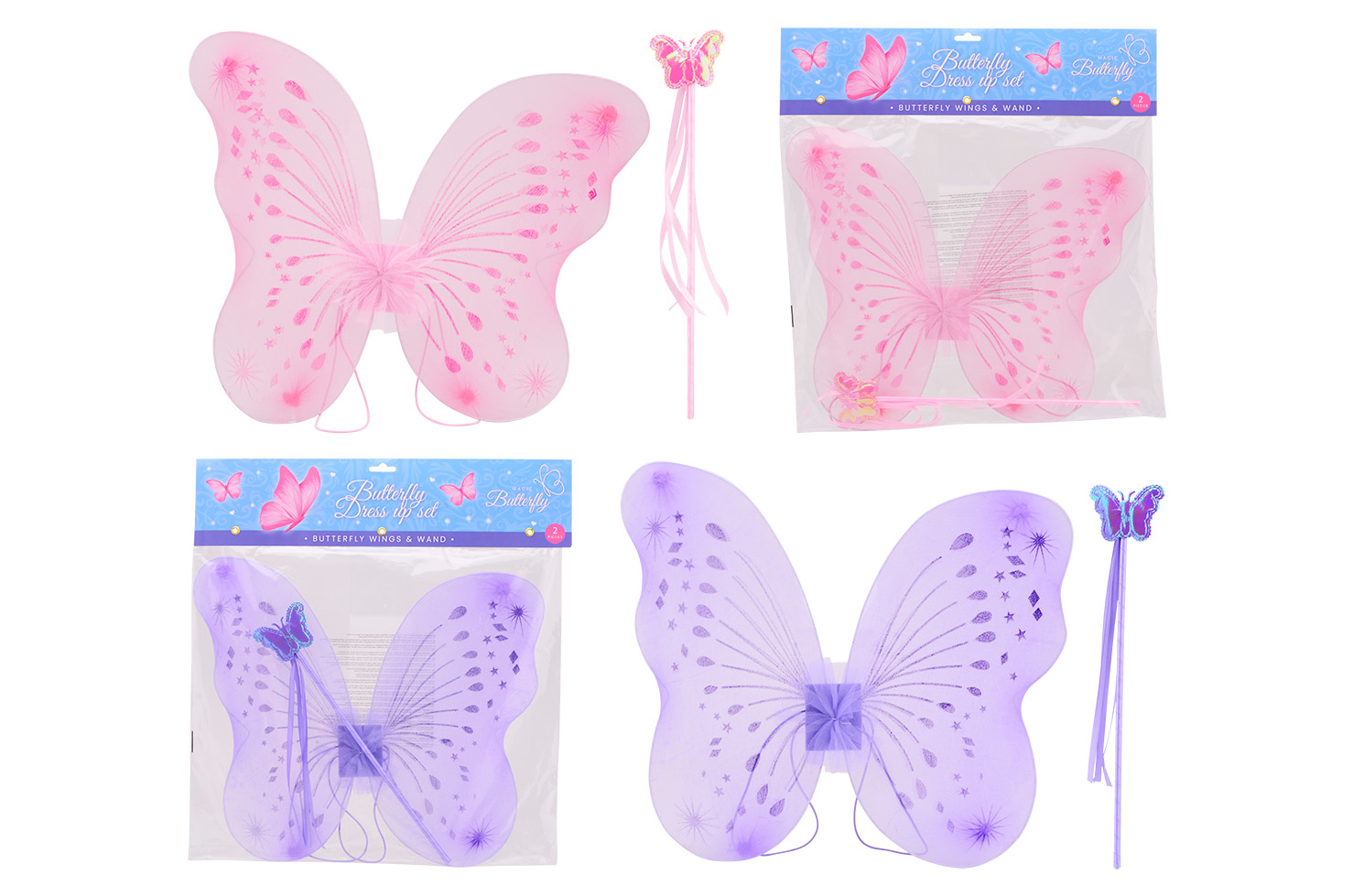 Ailes de papillon avec baguette magique en sachet, ± 35 cm,